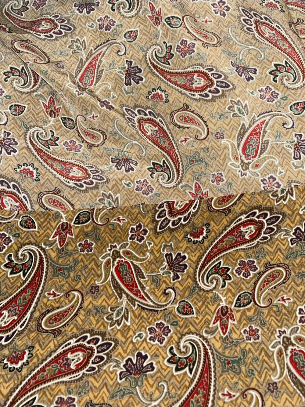 Paisley Print Fabric in Tan, Red & Olive